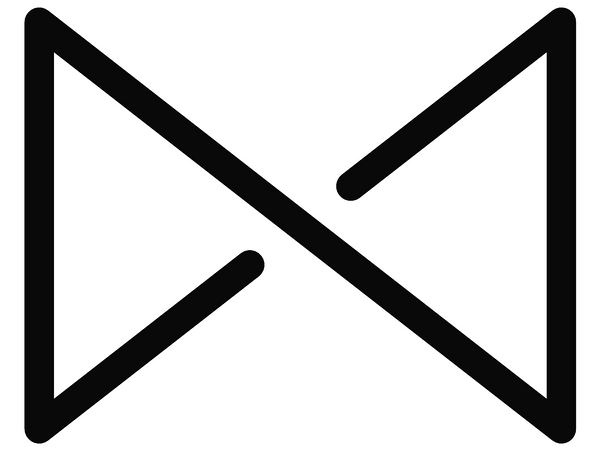 Black symbol resembling a stylized letter 'X' on a white background